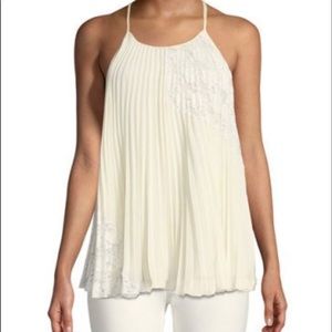 Derek Lam 10 Crosby Ivory Pleated Camisole Blouse with Lace Panels